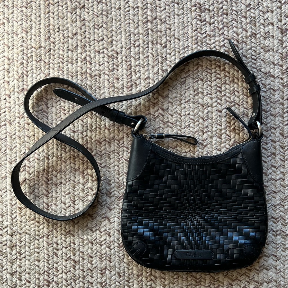 Cole Hahn black woven leather crossbody